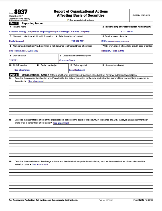 Thumbnail Crescent / Contango Transaction – Form 8937