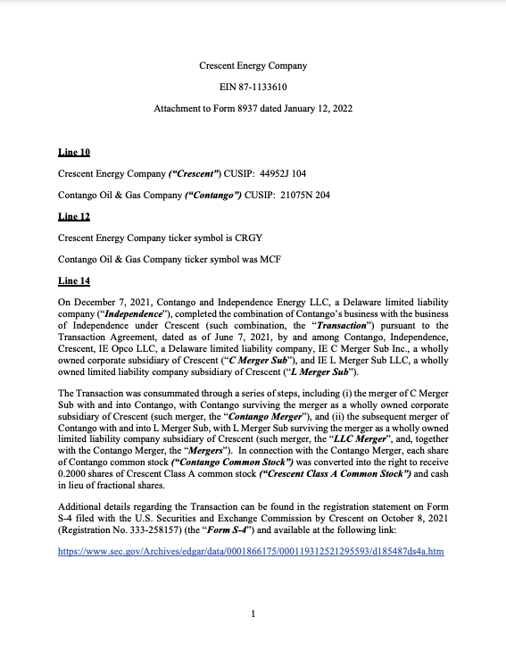 Thumbnail Crescent / Contango Transaction – Attachment to Form 8937