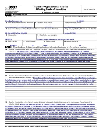 Thumbnail SilverBow Reorganization – Form 8937